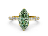 Yellow gold Fancy Green Marquise  Cut Diamond Ring with Pavé Band and Four-Prong Setting_53