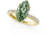 Yellow gold Fancy Green Marquise  Cut Diamond Ring with Pavé Band and Four-Prong Setting_54