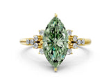 Yellow gold Fancy Green Marquise Cut Diamond Ring with Side Stones and Four-Prong Setting_79