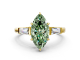 Yellow gold Fancy Green Marquise  Cut Diamond Ring with Tapered Baguette Side Stones in Four-Prong Setting_3
