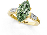 Yellow gold Fancy Green Marquise  Cut Diamond Ring with Tapered Baguette Side Stones in Four-Prong Setting_4