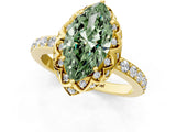 Yellow gold Fancy Green Marquise Cut Diamond Scalloped Halo Engagement Ring with Round Shared Prong Band_13