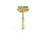 Yellow gold Fancy Green Marquise Cut Diamond Scalloped Halo Engagement Ring with Round Shared Prong Band_14