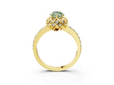 Yellow gold Fancy Green Marquise Cut Diamond Scalloped Halo Engagement Ring with Round Shared Prong Band_15