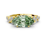 Yellow gold Fancy Green Marquise Cut Diamond Scattered Round Accent Ring with Prong Setting_12