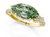 Yellow gold Fancy Green Marquise Cut Diamond Scattered Round Accent Ring with Prong Setting_13