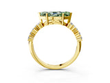 Yellow gold Fancy Green Marquise Cut Diamond Scattered Round Accent Ring with Prong Setting_15