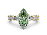 Yellow gold Fancy Green Marquise Cut Diamond Side Stone Engagement Ring with Four-Prong Setting_24
