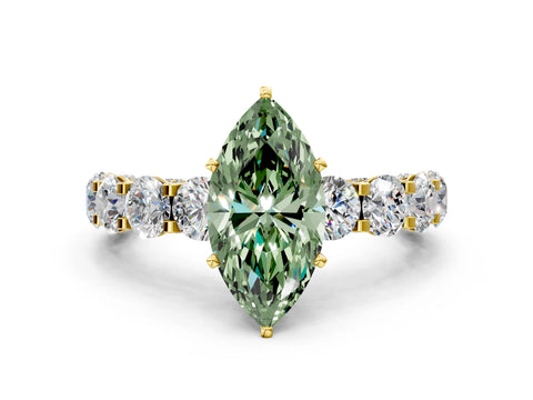 Yellow gold Fancy Green Marquise Cut Diamond Side Stone Engagement Ring with Four-Prong Setting_24