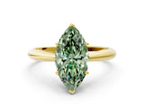 Yellow gold Fancy Green Marquise Cut Diamond Solitaire Engagement Ring with Cathedral Setting and Four-Prong Mount_13