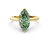 Yellow gold Fancy Green Marquise Cut Diamond Solitaire Engagement Ring with Cathedral Setting and Four-Prong Mount_91