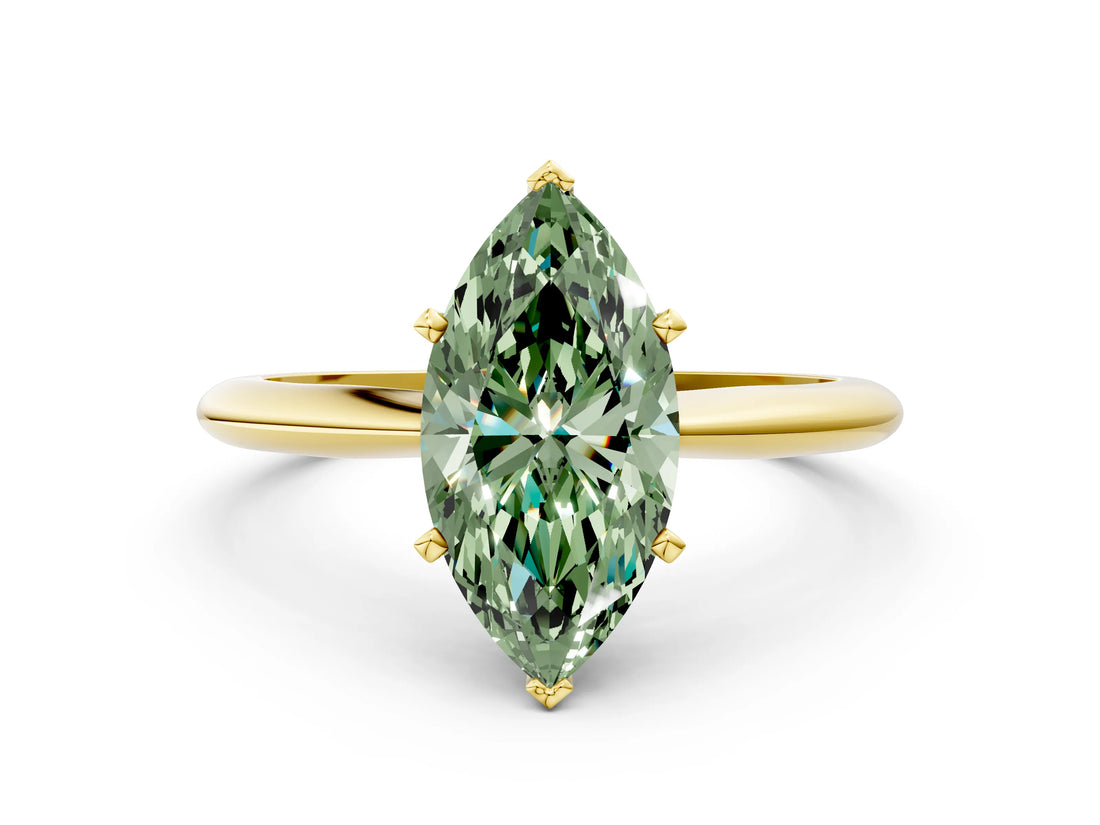 Yellow gold Fancy Green Marquise Cut Diamond Solitaire Engagement Ring with Classic Band and Four-Prong Setting_36