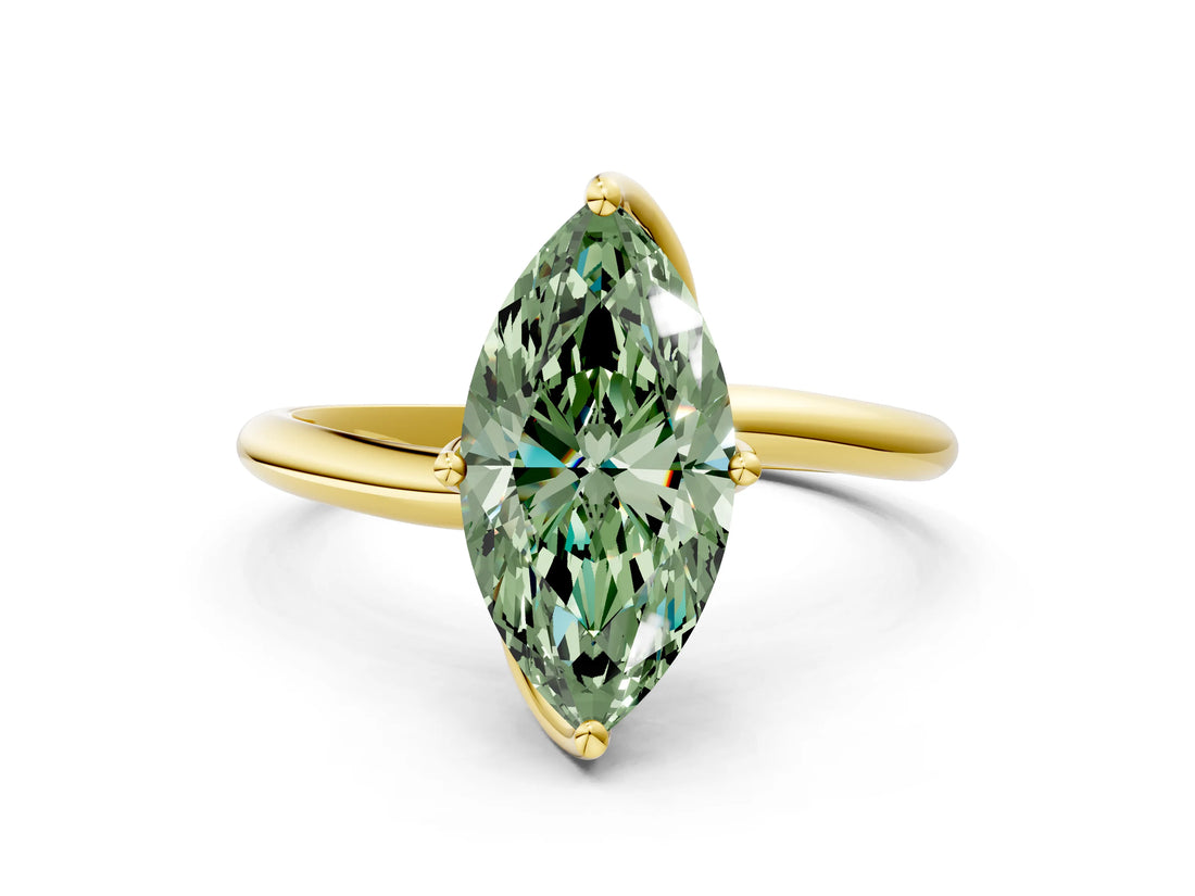 Yellow gold Fancy Green Marquise Cut Diamond Solitaire Engagement Ring with Four-Prong Setting and Classic Band_20