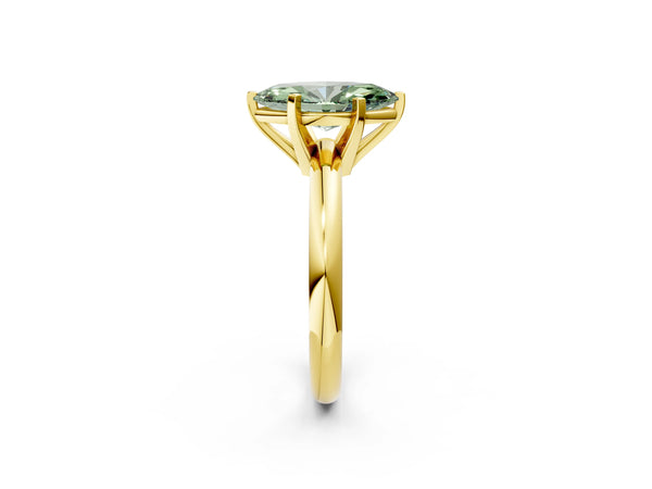 Yellow gold Fancy Green Marquise Cut Diamond Solitaire Engagement Ring with Round Band and Four-Prong Setting