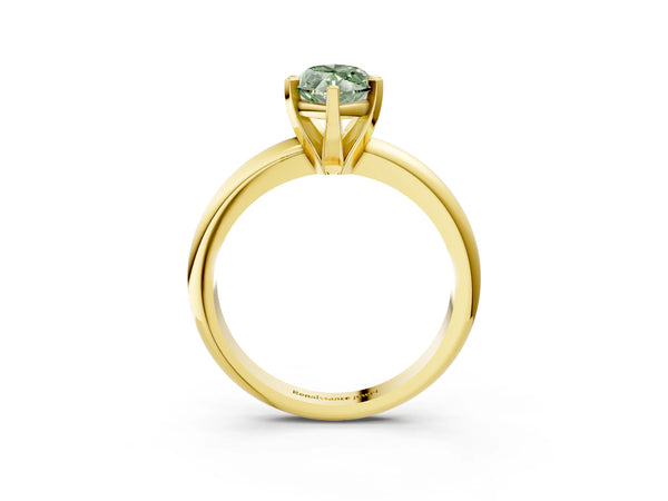 Yellow gold Fancy Green Marquise Cut Diamond Solitaire Engagement Ring with Round Band and Four-Prong Setting