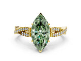 Yellow gold Fancy Green Marquise Cut Diamond Solitaire Engagement Ring with Twisted Pavé Band and Four-Prong Setting_39