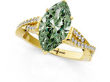 Yellow gold Fancy Green Marquise Cut Diamond Solitaire Engagement Ring with Twisted Pavé Band and Four-Prong Setting_40