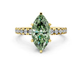 Yellow gold Fancy Green Marquise Cut Diamond Solitaire Pavé Engagement Ring with Round Band and Prong Setting_38