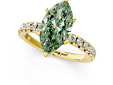 Yellow gold Fancy Green Marquise Cut Diamond Solitaire Pavé Engagement Ring with Round Band and Prong Setting_39