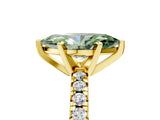 Yellow gold Fancy Green Marquise Cut Diamond Solitaire Pavé Engagement Ring with Round Band and Prong Setting_43