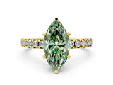 Yellow gold Fancy Green Marquise Cut Diamond Solitaire Pavé Engagement Ring with Round Band and Prong Setting_44