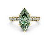 Yellow gold Fancy Green Marquise Cut Diamond Solitaire Pavé Engagement Ring with Round Band and Prong Setting_80