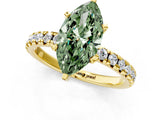Yellow gold Fancy Green Marquise Cut Diamond Solitaire Pavé Engagement Ring with Round Band and Prong Setting_81