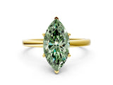 Yellow gold Fancy Green Marquise Cut Diamond Solitaire Ring with Classic Band and Four-Prong Setting