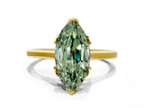 Yellow gold Fancy Green Marquise Cut Diamond Solitaire Ring with Flower Prong Setting and Classic Band_36