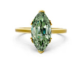 Yellow gold Fancy Green Marquise Cut Diamond Solitaire Ring with Flower Prong Setting and Classic Band_92