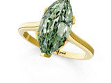 Yellow gold Fancy Green Marquise Cut Diamond Solitaire Ring with Flower Prong Setting and Classic Band_93