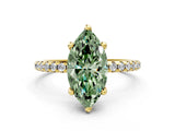 Yellow gold Fancy Green Marquise Cut Diamond Solitaire Ring with Four-Prong Setting and Pavé Band_3