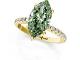 Yellow gold Fancy Green Marquise Cut Diamond Solitaire Ring with Four-Prong Setting and Pavé Band_4