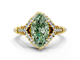 Yellow gold Fancy Green Marquise Cut Diamond Solitaire Ring with Hidden Halo and Pavé Band_27