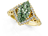 Yellow gold Fancy Green Marquise Cut Diamond Solitaire Ring with Hidden Halo and Pavé Band_28