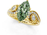 Yellow gold Fancy Green Marquise Cut Diamond Solitaire Ring with Milgrain Pavé Band and Four-Prong Setting_174