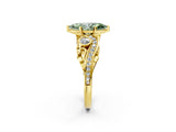 Yellow gold Fancy Green Marquise Cut Diamond Solitaire Ring with Milgrain Pavé Band and Four-Prong Setting_175