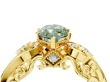 Yellow gold Fancy Green Marquise Cut Diamond Solitaire Ring with Milgrain Pavé Band and Four-Prong Setting_177