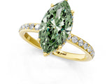 Yellow gold Fancy Green Marquise Cut Diamond Solitaire Ring with Pavé Band and Hidden Halo_21