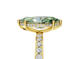 Yellow gold Fancy Green Marquise Cut Diamond Solitaire Ring with Pavé Band and Hidden Halo_25