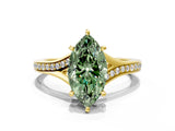 Yellow gold Fancy Green Marquise Cut Diamond Solitaire Ring with Pavé Band and Prong Setting_12