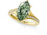 Yellow gold Fancy Green Marquise Cut Diamond Solitaire Ring with Pavé Band and Prong Setting_13
