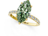 Yellow gold Fancy Green Marquise Cut Diamond Solitaire Ring with Pave Band and Four Prong Setting_88