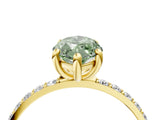 Yellow gold Fancy Green Marquise Cut Diamond Solitaire Ring with Pave Band and Four Prong Setting_91