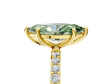 Yellow gold Fancy Green Marquise Cut Diamond Solitaire Ring with Pave Band and Four Prong Setting_92