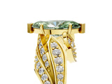 Yellow gold Fancy Green Marquise Cut Diamond Solitaire Ring with Prong Setting and Twisted Pavé Band_17