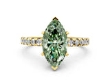 Yellow gold Fancy Green Marquise Cut Diamond Solitaire Ring with Round  Pavé Band and Four-Prong Setting_36