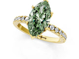 Yellow gold Fancy Green Marquise Cut Diamond Solitaire Ring with Round  Pavé Band and Four-Prong Setting_37