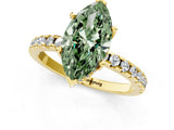 Yellow gold Fancy Green Marquise Cut Diamond Solitaire Ring with Round  Pavé Band and Four-Prong Setting_73