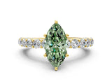 Yellow gold Fancy Green Marquise Cut Diamond Solitaire Ring with Shared Prong Pavé Band and Four-Prong Setting_58